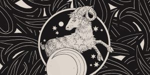 An illustration of the Aries zodiac sign with its key characteristics
