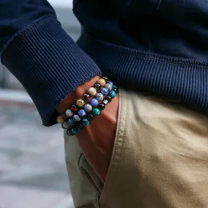 Business attire paired with a crystal bead bracelet