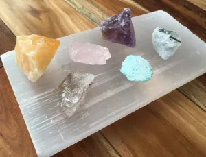 Crystals placed on a selenite slab
