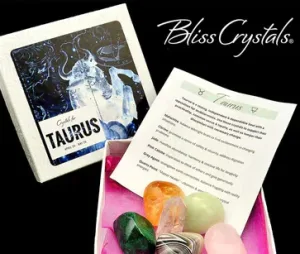 Display of Taurus crystals with their meanings