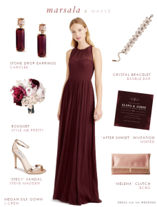 Evening outfit with Crystal Brown dress and accessories