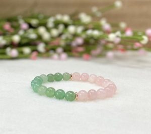 Rose Quartz, Green Aventurine, and Clear Quartz bracelets