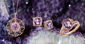Purple crystal rings and necklaces