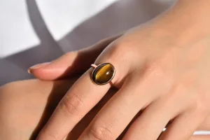 Close-up of a Crystal Brown statement ring