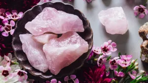 A beautifully arranged Pink Quartz Crystal grid