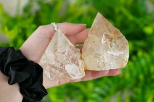 A large, clear quartz crystal point