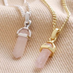 Close-up of Pink Quartz Crystal jewelry